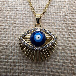 18K Gold Plated Blue Evil Eye Pendant Necklace CZ Nazar Protection Jewelry